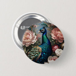 Elegant Peacock Pink Peonies Button