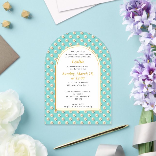 Elegant Pearl Bat Mitzvah Einladung (Insitu (Hochzeit))