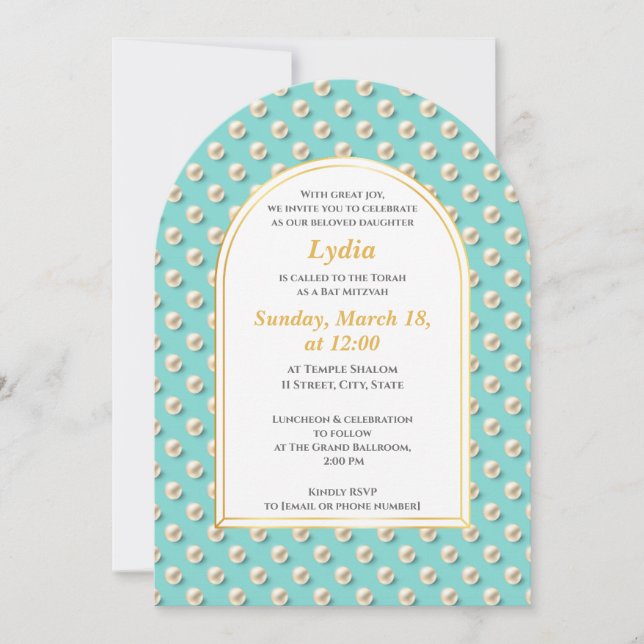 Elegant Pearl Bat mitzvah Invitation (Devant)