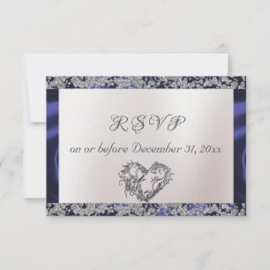 Elegant Pearl, Blue Ribbon & Sparkle RSVP Karte