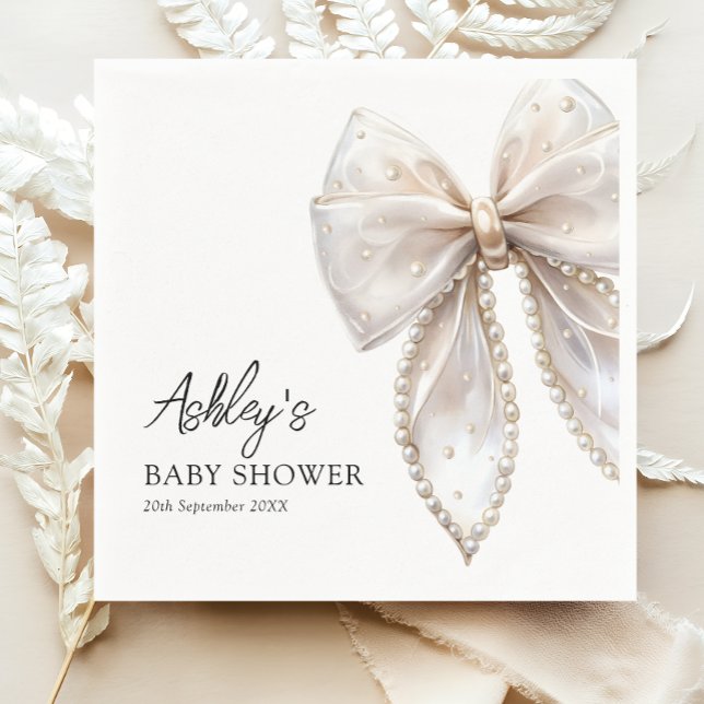 Elegant Pearl Bow Baby Shower Serviette (Von Creator hochgeladen)