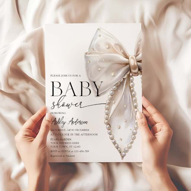 Elegant Pearl Bow Girl Baby Shower Einladung (Von Creator hochgeladen)