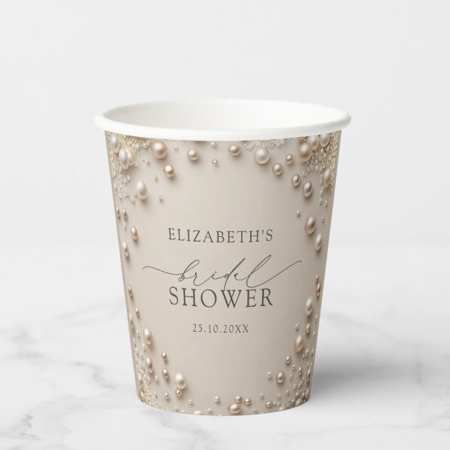 Elegant Pearl Brautparty Pappbecher (Vorderseite)