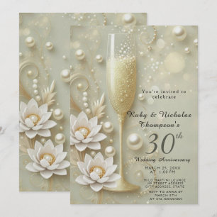 Elegant Pearl & Champagne Glass 30. Wedding Anniv Einladung