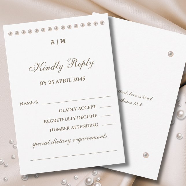 Elegant Pearl Christian Wedding RSVP Card  (Créateur téléchargé)