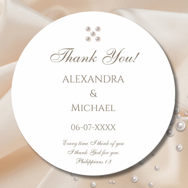 Elegant Pearl Christian Wedding Thank You Runder Aufkleber (Von Creator hochgeladen)