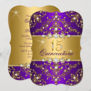 Elegant Pearl Damask Lila Quinceanera Einladung