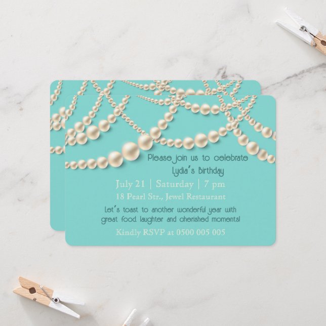 Elégant Pearl Dîner d'anniversaire Invitation (Devant/Arrière en situation)