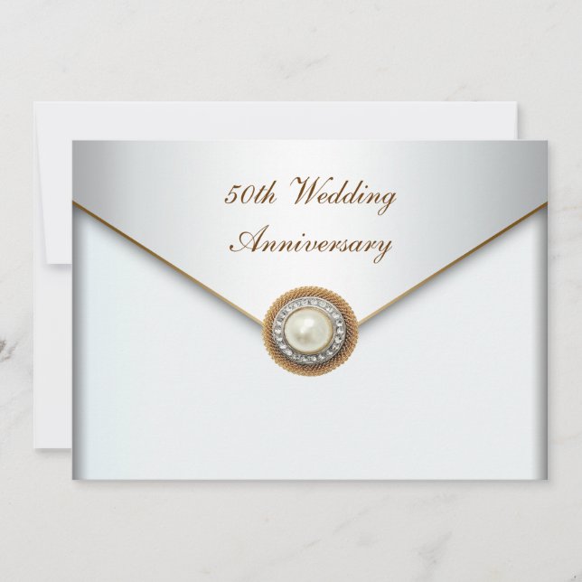 Elegant Pearl Gold 50. Hochzeitstag Einladung (Vorderseite)