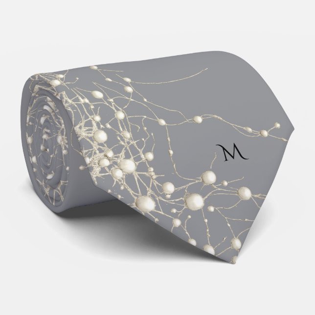 Elegant Pearl Gold Script Wedding Romantic Pearls Krawatte (Gerollt)