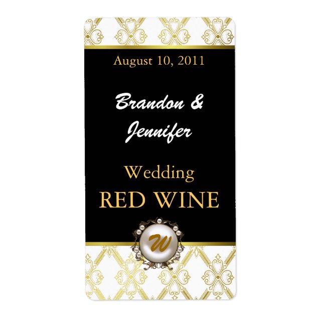 Elegant Pearl Monogram Wedding Mini Wine Labels (Vorne)