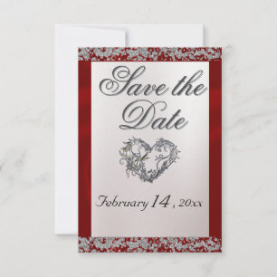 Elegant Pearl, Red Ribbon & Sparkle Save The Date