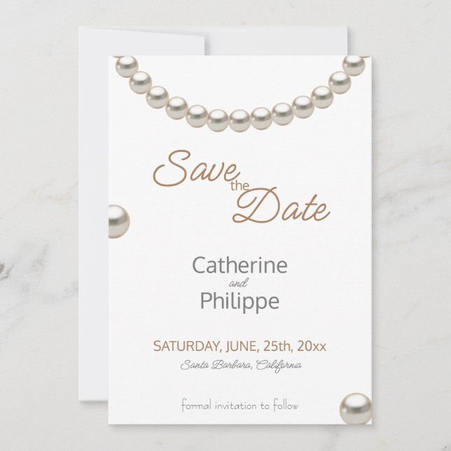 Elegant Pearl Wedding Save the Date Einladung (Vorderseite)