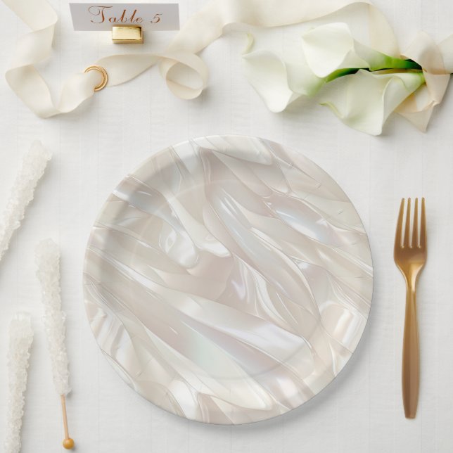 Elegant Pearl White Muschel Abstrakt Pappteller (Hochzeit)
