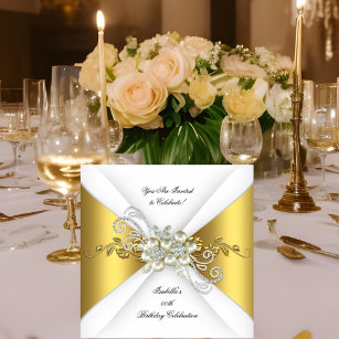 Elegant Pearl Yellow Gold Silver Diamond Geburtsta Einladung