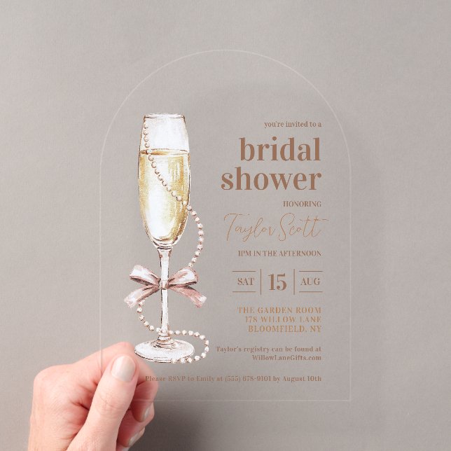 Elegant Pearls and Prosecco Arch Acryleinladungen (Insitu (Handheld))