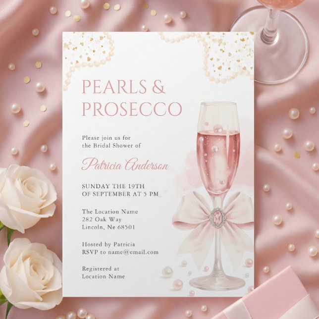 Elegant Pearls & Prosecco Bridal Shower Invitation (Créateur téléchargé)