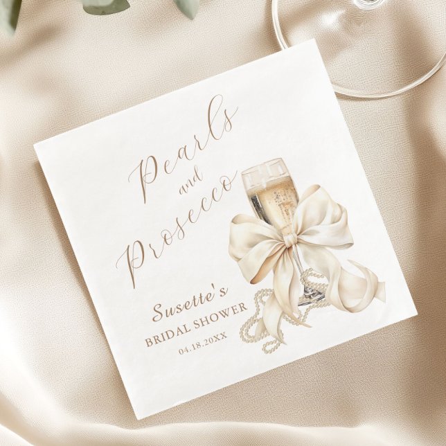 Elegant Pearls & Prosecco Bridal Shower  Serviette (Pearls and Prosecco Bridal Shower Napkin)