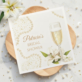 Elegant Pearls & Prosecco Bridal Shower Serviette