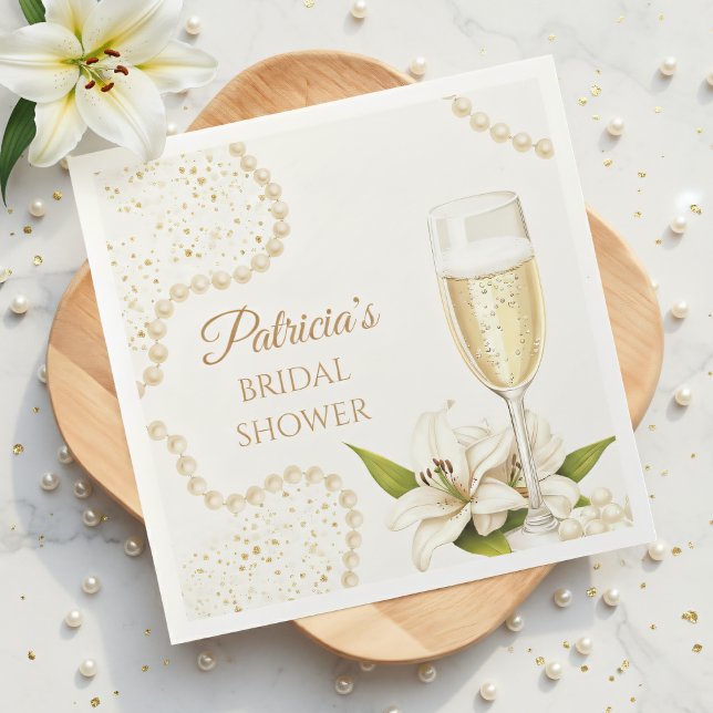 Elegant Pearls & Prosecco Bridal Shower Serviette (Von Creator hochgeladen)