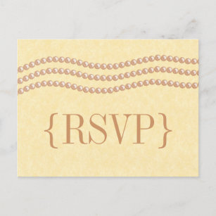 Elegant Pearls Wedding RSVP Postcard, Champagne Einladungspostkarte