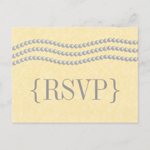 Elegant Pearls Wedding RSVP Postcard, Elfenbein Einladungspostkarte