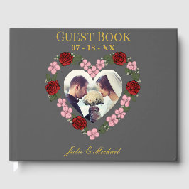 Elegant Pebble Grey & Gold Floral Wedding Guest Bo Gästebuch