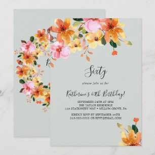 Elégant Peint Floral 60e anniversaire Invitation