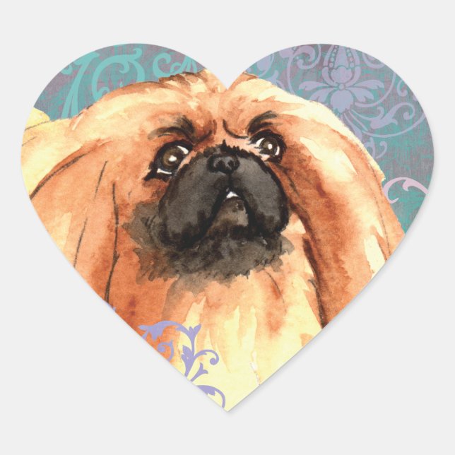 Elegant Pekingese Herz-Aufkleber (Vorderseite)