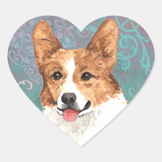 Elegant Pembroke Welsh Corgi Herz-Aufkleber (Vorderseite)