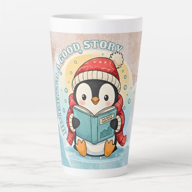 Elegant Penguin Reading Latte Art Coffee Mug (Devant)