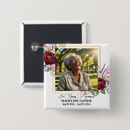 Elegant Peonies Photo Funeral Keepsake  Button