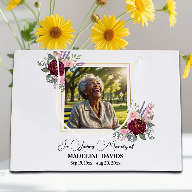 Elegant Peonies Photo Funeral Keepsake Große Geschenktüte (Von Creator hochgeladen)
