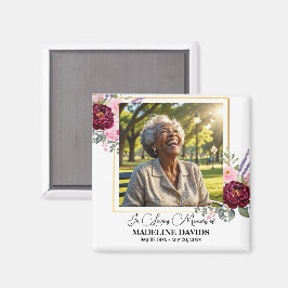Elegant Peonies Photo Funeral Keepsake  Magnet