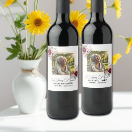 Elegant Peonies Photo Funeral Weinetikett