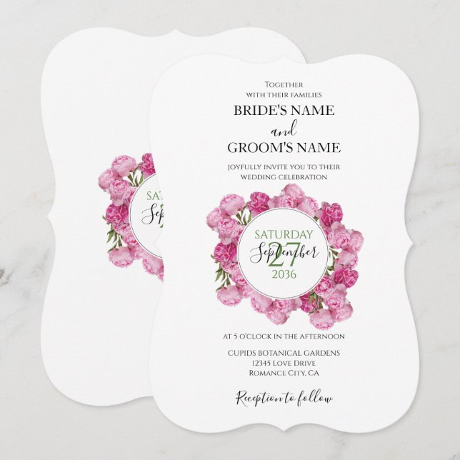Elégant Peonies roses Invitations de mariage (Devant / Derrière)