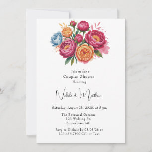 Elégant Peony Bouquet Couples Douche Invitation