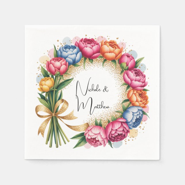 Elegant Peony Bouquet Wedding Serviette (Vorderseite)