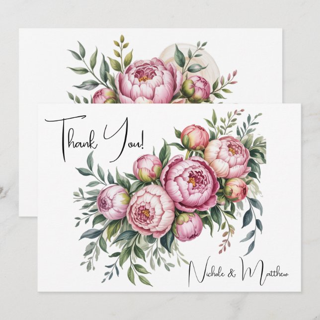Elégant Peony Floral Mariage Merci Cartes (Devant / Derrière)