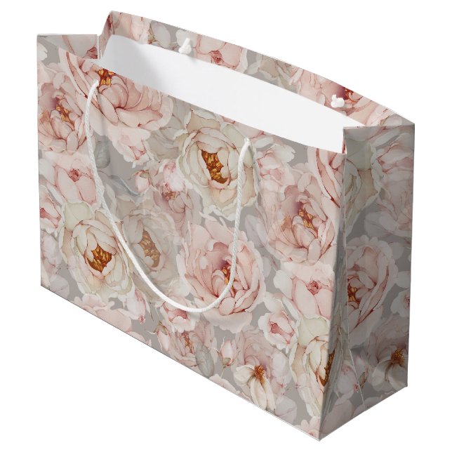 Elegant Peony Große Geschenktüte (Rückseite Schrägansicht)
