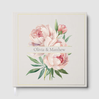 Elegant Peony Wedding Guestbook with Gold Accents Gästebuch
