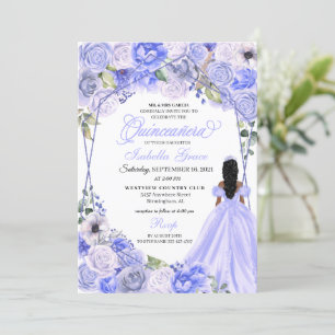 Elegant Periwinkle Blue Floral Quinceanera Einladung