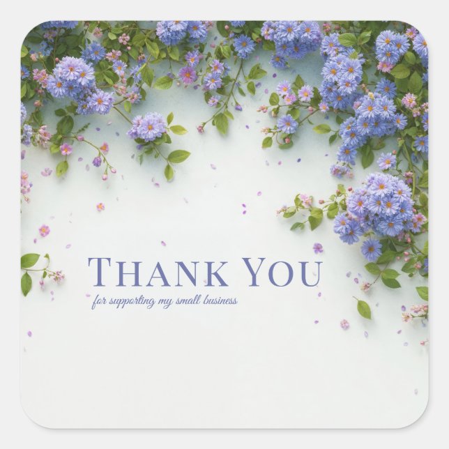Elegant Periwinkle Blue Pink Aster Floral Arch Quadratischer Aufkleber (Vorderseite)
