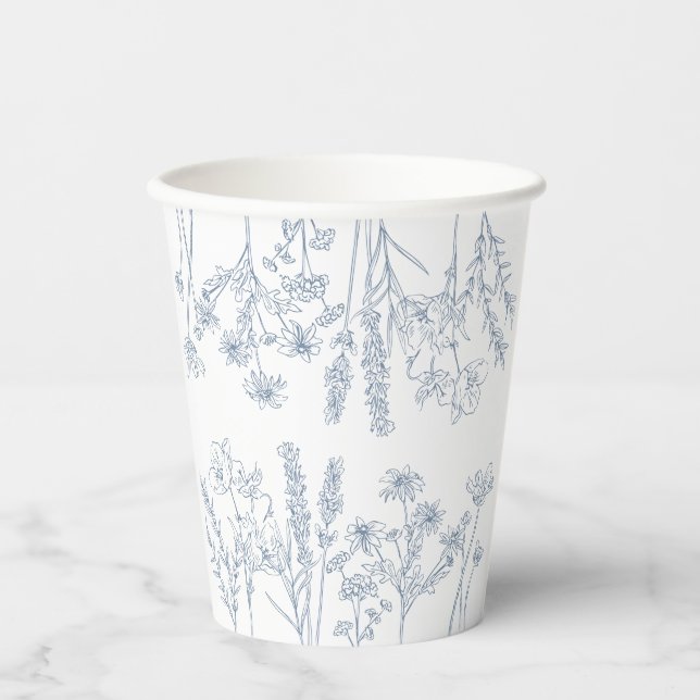 Elegant Periwinkle Blue Wildblume Brautparty Pappbecher (Vorderseite)