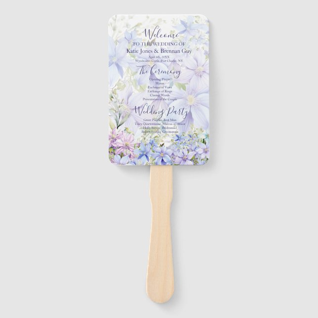 Elegant Periwinkle Clematis Hochzeitsprogramm Fächer (Vorderseite)