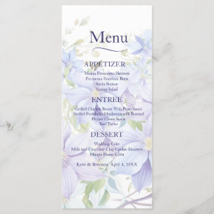 Élégant Periwinkle Clematis Menu Mariage