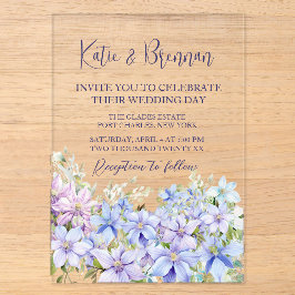 Elegant Periwinkle Clematis Wedding Acryleinladungen