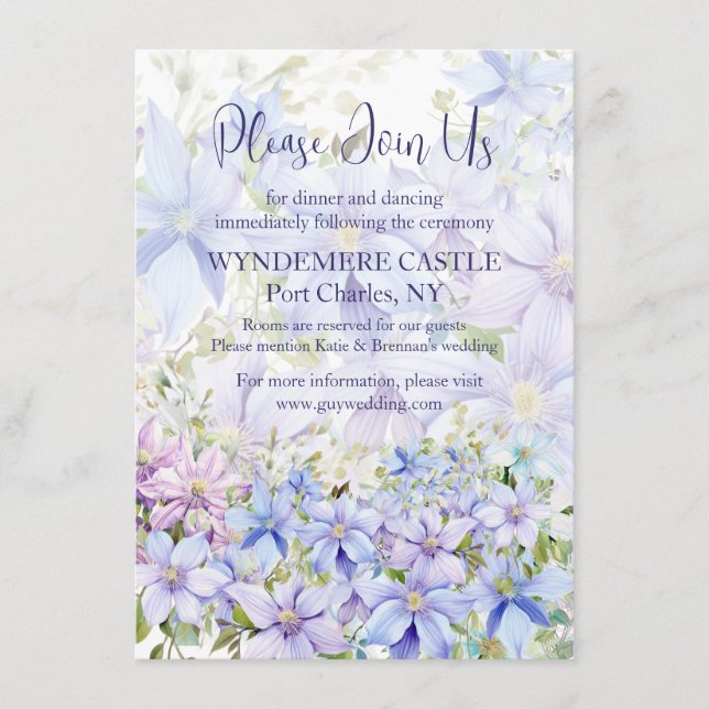 Elegant Periwinkle Clematis Wedding Begleitkarte (Vorderseite)
