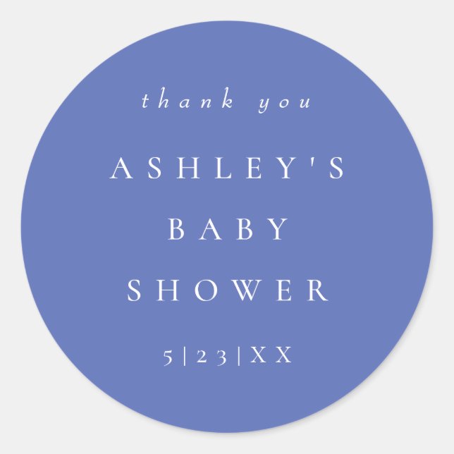 Elegant Periwinkle Coordinate Baby Shower Runder Aufkleber (Vorderseite)