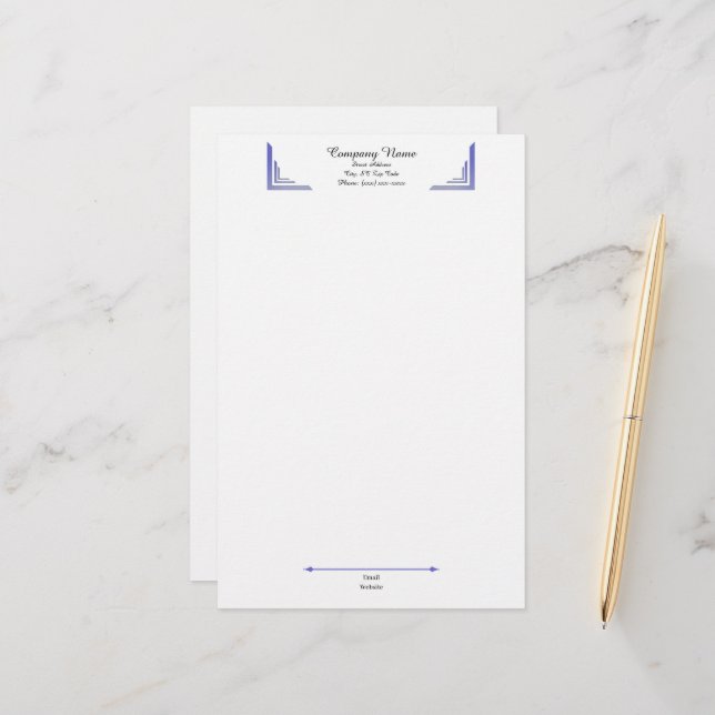 Elegant Periwinkle Corner Professional Stationery Briefpapier (Vorderseite/Rückseite Beispiel)